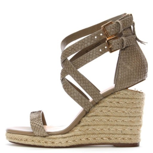 DANIEL Palomo Beige Reptile Leather Lattice Wedge Sandals – strappy cross front wedges - flipped