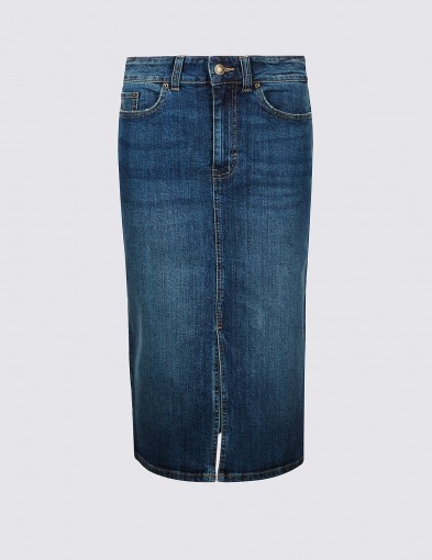 M&S COLLECTION Denim Midi Skirt / dark indigo-blue pencil skirts