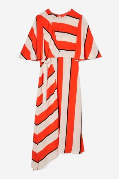 Alex Jones red and white striped dress, Topshop Diagonal Stripe Midi Dress, Presenting The One Show on BBC1, 28 March 2018. Celebrity dresses | star style fashion - flipped