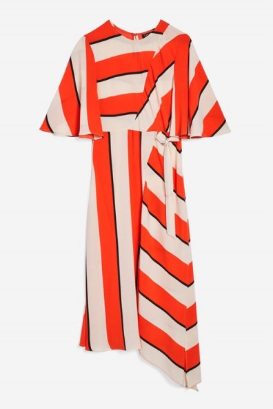 Alex Jones red and white striped dress, Topshop Diagonal Stripe Midi Dress, Presenting The One Show on BBC1, 28 March 2018. Celebrity dresses | star style fashion