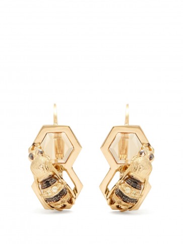 DELFINA DELETTREZ Diamond, sapphire & yellow-gold bee earrings ~ insect jewellery