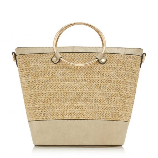 DUNE Diggyy Gold Circle Handle Shopper Bag | stylish shoppers - flipped