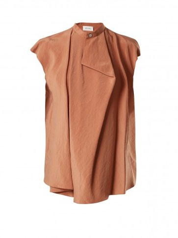 LEMAIRE Drape-front silk-blend top ~ silky tan tops - flipped