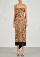 DRIES VAN NOTEN Dica leopard-print silk twill dress – draped back slip dresses