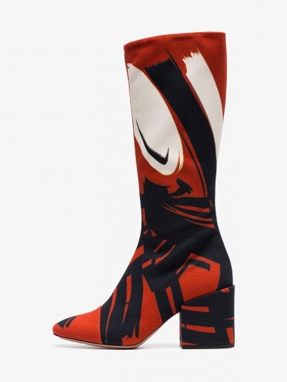 Dries Van Noten Orange 70 Print Cotton Boots / chunky heeled abstract print boot - flipped