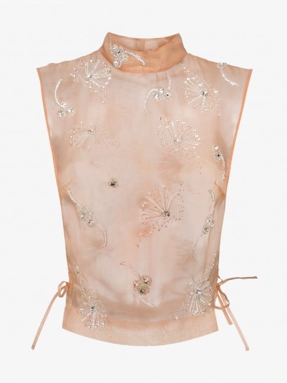 Dries Van Noten Organza Top With Crystal Embellishments ~ embellished flowers - flipped