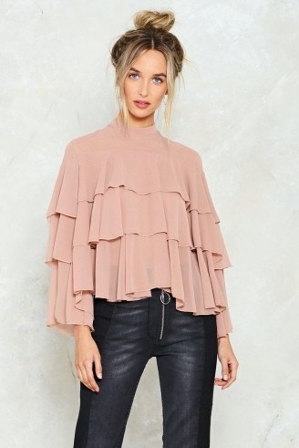 NASTY GAL Dry My Tiers Ruffle Blouse. NUDE RUFFLE TOPS - flipped