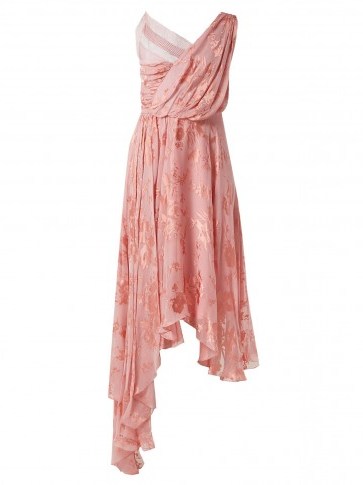 PREEN BY THORNTON BREGAZZI Eleonora pink lace-insert floral-devoré dress ~ asymmetric burn out dresses ~ feminine event wear - flipped