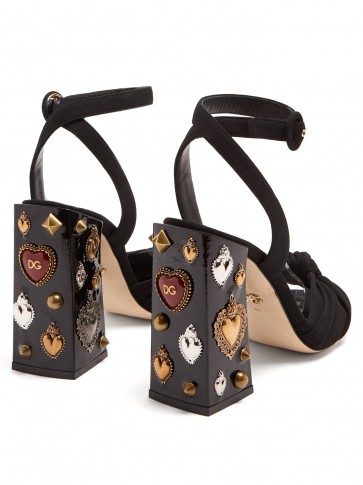 DOLCE & GABBANA Heart Embellished-heel twisted-satin sandals ~ chunky heels ~ beautiful Italian footwear