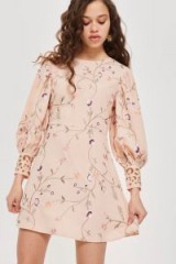 Topshop Embroidered Trailing Floral Skater Dress | rose-pink open-back party dresses