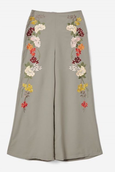 TOPSHOP Embroidered Trousers / floral wide leg pants - flipped