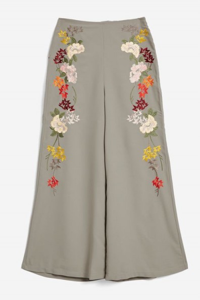 TOPSHOP Embroidered Trousers / floral wide leg pants