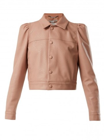 STELLA MCCARTNEY Emmalee cropped faux leather jacket ~ dusty-pink puff sleeved jackets - flipped