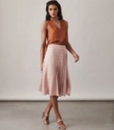 Reiss ERIN EYELET-DETAIL SKIRT PINK ~ front pleated skirts