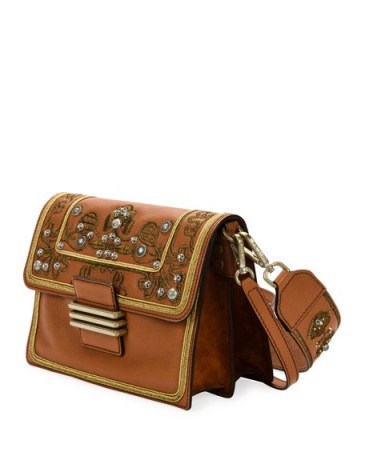 Etro Rainbow Soft Brown Leather Crossbody Bag / studded and embroidered handbags - flipped