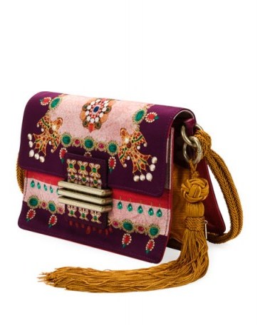 Etro Small Rainbow Soft Satin Jeweled Crossbody Bag / luxury pink fabric and jewel embellished bags - flipped