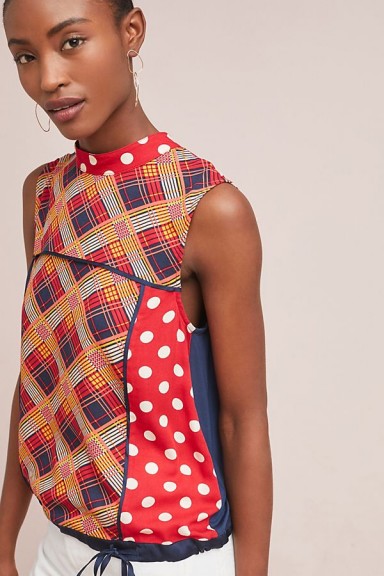 Tiny Evelyn Mock Neck Top | red mixed print sleeveless tops