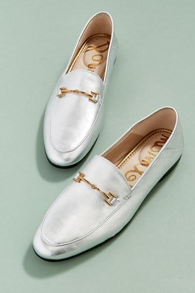 Eyba Metallic Leather Loafers | silver luxe style flats - flipped