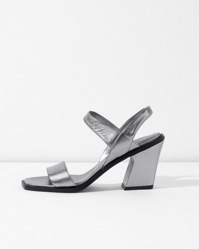 JIGSAW EZE DRESSY BLOCK HEEL SANDALS / silver metallic chunky slingbacks / spring footwear - flipped