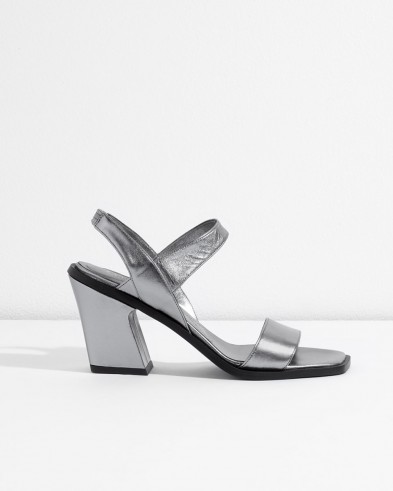JIGSAW EZE DRESSY BLOCK HEEL SANDALS / silver metallic chunky slingbacks / spring footwear