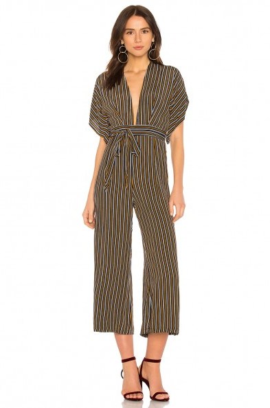 FAITHFULL THE BRAND X REVOLVE CEDRIC JUMPSUIT | striped plunge front jumpsuits - flipped