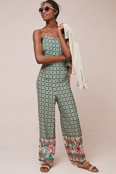 Farm Rio Honolulu Jumpsuit / strappy green printed jumpsuits - flipped