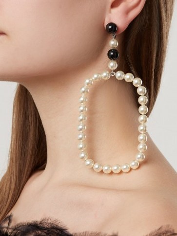 SAINT LAURENT Faux-pearl open-rectangle drop clip-on earrings ~ statement jewellery - flipped