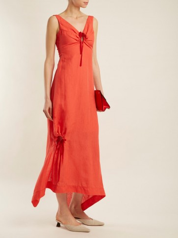 PREEN BY THORNTON BREGAZZI Felicity drawstring-detailed linen dress ~ red vacation dresses