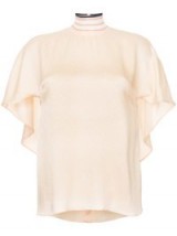 FENDI nude silk-blend flared blouse. HIGH NECK OPEN BACK BLOUSES