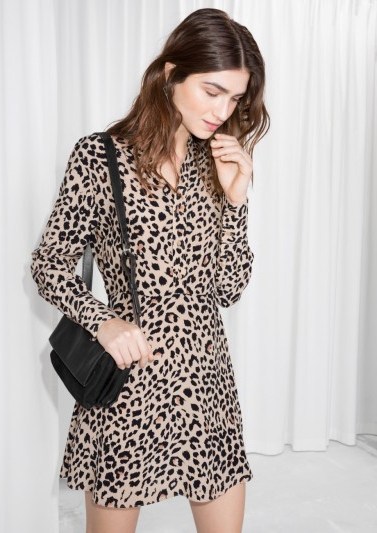 & other stories Fit & Flare Shirt Dress in Leopard – animal print dresses - flipped