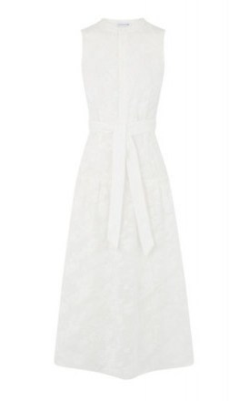 WAREHOUSE FLORA EMBROIDERED SHIRT DRESS / white sleeveless midi dresses / spring fashion - flipped
