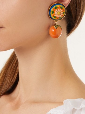 DOLCE & GABBANA Floral and orange drop clip-on earrings ~ beautiful Italian jewellery - flipped