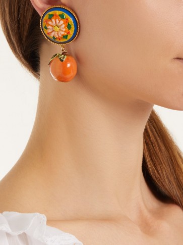 DOLCE & GABBANA Floral and orange drop clip-on earrings ~ beautiful Italian jewellery