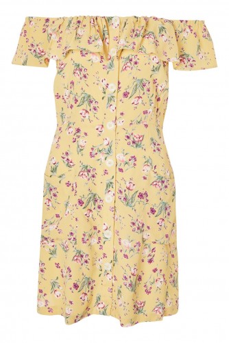 TOPSHOP Floral Bardot Mini Dress / yellow flower print dresses