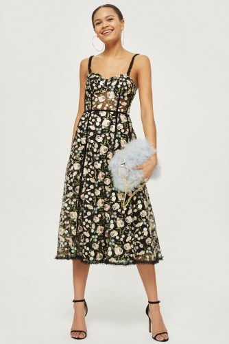 Topshop Floral Corset Midi Dress | strappy fit and flare party dresses - flipped