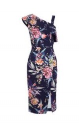 OASIS FLORAL ONE SHOULDER DRESS | frill neckline pencil dresses