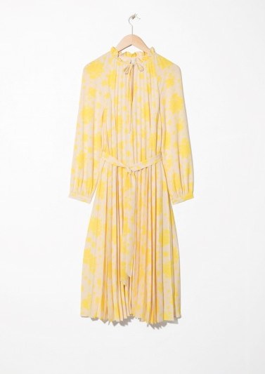 and other stories Floral Pleated Midi Dress in yellow flower print - flipped