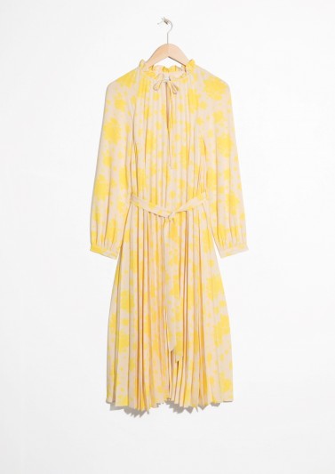 and other stories Floral Pleated Midi Dress in yellow flower print