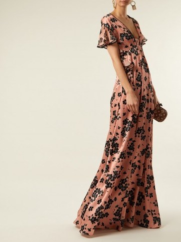 ROCHAS Floral-print ruffle-sleeved silk dress ~ feminine event gowns - flipped