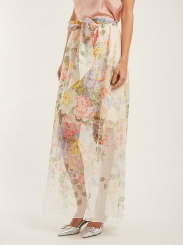 GUCCI Floral-print silk tie waist skirt ~ semi sheer luxe skirts