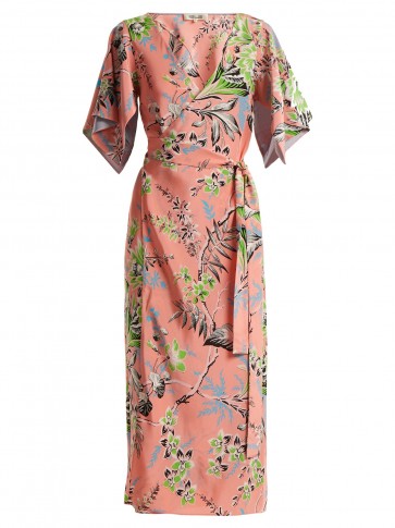 DIANE VON FURSTENBERG Floral-print V-neck pink silk wrap dress