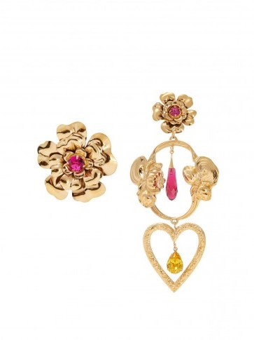 RODARTE Flower asymmetric gold-plated earrings ~ large floral statement jewellery ~ feminine style accessories - flipped