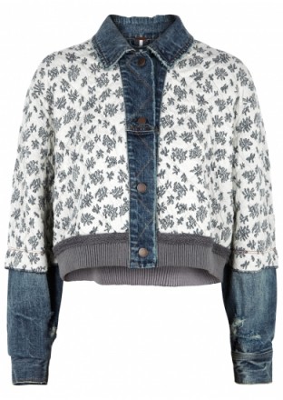 FREE PEOPLE Ditsy cropped panelled jacket ~ denim trimmed jackets