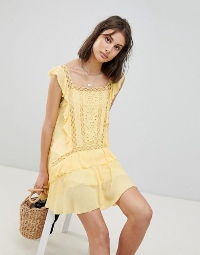 Free People Cut Work Mini Dress – yellow frill trim dresses - flipped