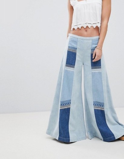 Free People Patchwork Denim Wide Leg Jeans | extreme flares - flipped