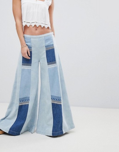 Free People Patchwork Denim Wide Leg Jeans | extreme flares