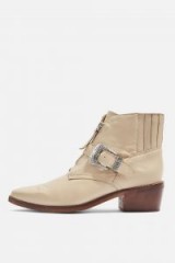 Topshop Front Zip Western Ankle Boots / leather buckle cowboy boot