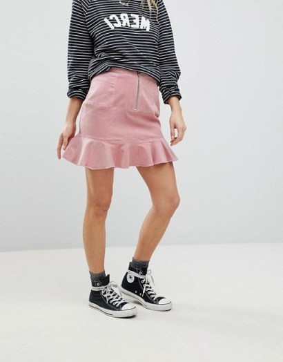Glamorous Mini Skirt With Pephem In Corduroy – pink cord peplum hem skirts - flipped