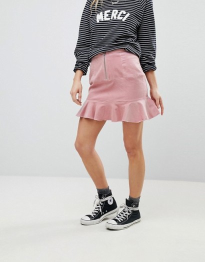 Glamorous Mini Skirt With Pephem In Corduroy – pink cord peplum hem skirts