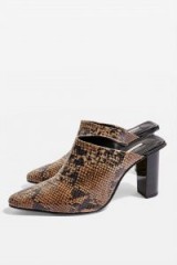TOPSHOP Glow Two Tone Mules – brown snake print shoes